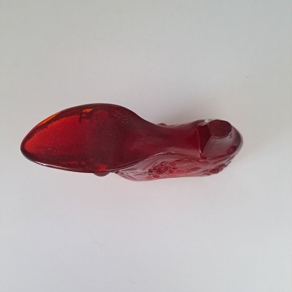 Fenton Ruby Red Glass Victorian Shoe Figurine Cabbage Rose Pattern - Picture 10 of 12